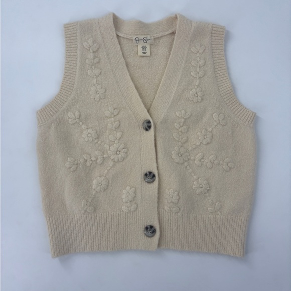 Jessica Simpson Cream Floral V-Neck Sweater Vest - Picture 1 of 8